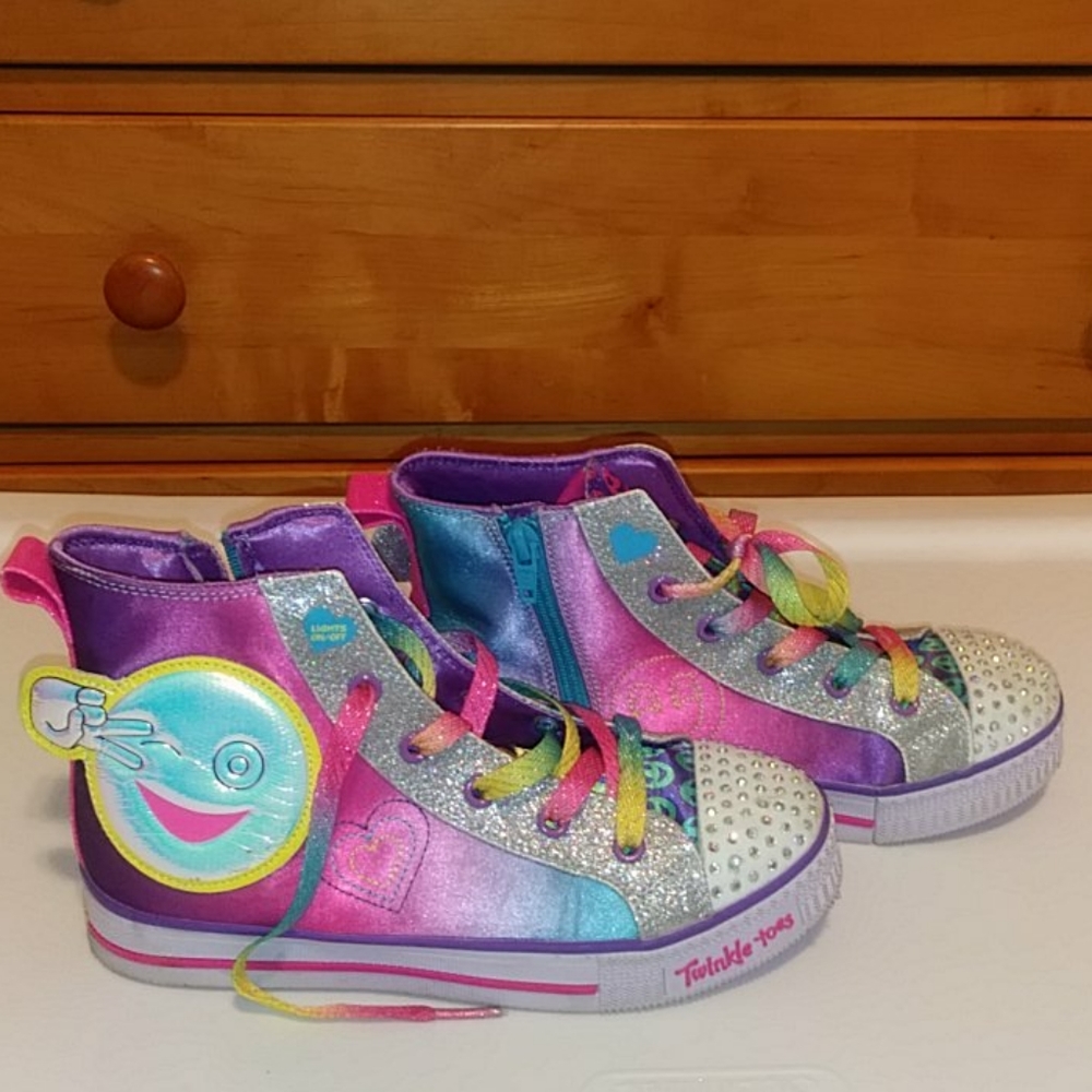 Girls multi color smile emoji twinkle toes shoes